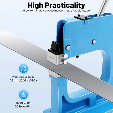 SS-16 Sheet Metal Shrinker Stretcher Manual Tool With 8 Inch Throat, cast iron build, processing metal sheet, blue frame