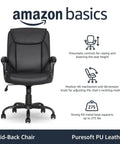 Puresoft Padded Mid Back Office Chair With Armrests Adjustable Height And Tilt Easy Assembly Sturdy Metal Base Wheels 275 Lb