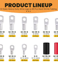 Thick Copper Wire Lugs Kit With 176-Pc 10 Types Ring Terminals And 88-Pc Heavy Duty Battery Cable Ends, AWG 2 To 12 Gauge