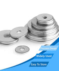 260 Piece Stainless Steel Flat Washer Set With Fender Washers M3 To M20 0.5mm Thick Assortment Gaskets For Bolts And Screws Industrial DIY Kit For Home Workshop And General Hardware Projects stacked stainless steel flat washers