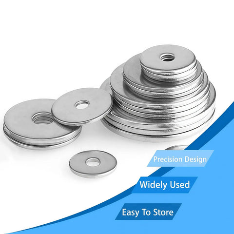 260 Piece Stainless Steel Flat Washer Set With Fender Washers M3 To M20 0.5mm Thick Assortment Gaskets For Bolts And Screws Industrial DIY Kit For Home Workshop And General Hardware Projects stacked stainless steel flat washers