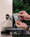 A100F Keypad Fingerprint Door Lock With Keyless Entry installation process showing hands assembling lock components.