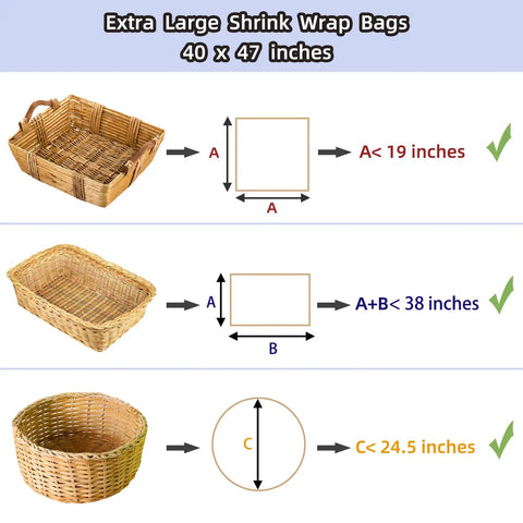 Legit Crisp Shrink Wrap Bags For Gift Baskets 40X47 Inch Xxlarge 5 Pack Real Clear Cello Pvc Poly Wraps Straight Up Mega Heavy Duty Smooth Seal Packaging