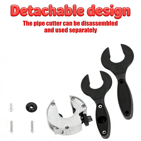 Ratcheting Pipe Cutter 2-In-1 Workhorse For PVC PPR Plastic Tubing, detachable parts shown with screws and tools