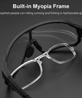 Photochromic Cycling Sunglasses For Men With Light Adaptive Lenses Frameless Design For Clear Peripheral Vision Sports Bike Glasses Ready For Any Ride featuring a built-in myopia frame for shortsighted users.