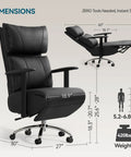 Ergonomic Leather Office Chair With Adjustable Headrest And Footrest, 170 Degree Zero Gravity Recline For Home Office, Black