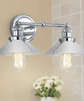 Lit Chrome 2 Light Industrial Farmhouse Vanity Light Wall Sconce With Metal Shade For Bathroom Mirror Kitchen Or Entryway LED