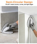 Person using Drywall Corner Sander Kit with semi-circular tool on inside corners for smoothing joints and tight edges.