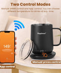 Self Heating Coffee Mug With Temperature Control Smart Cup 12 Oz Travel Warmer with digital temp display and App control feature.