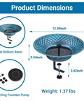Solar Bird Bath For Deck Railing With Detachable Metal Bowl And 3.5 Inch Clamp, 2 In 1 Outdoor Bird Feeder And Fountain shown.