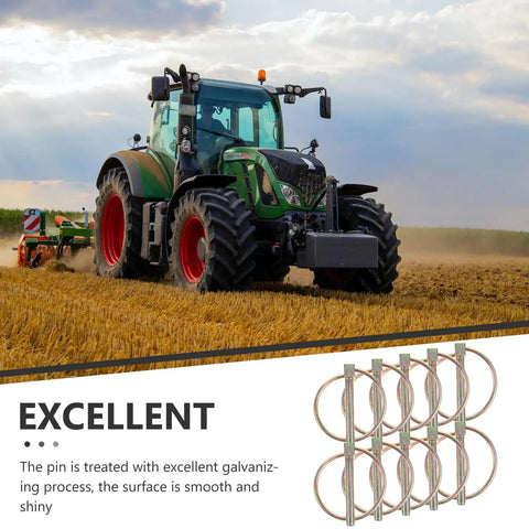 Heavy Duty Galvanized Steel Retaining Pin Set With Circular Ring O Ring Lock Pins for lawn mowers and farm equipment shown