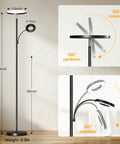 Upgraded 42W 4000LM LED Floor Lamp with remote, 69-inch height, 360-degree rotation, for living room and bedroom reading light