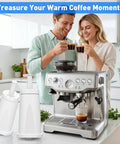 Top Notch 6 Pack Water Filter Replacement For Breville Espresso Machine Barista Touch Oracle Pro Double Boiler Systems Easy Twist Install in kitchen with couple enjoying coffee.
