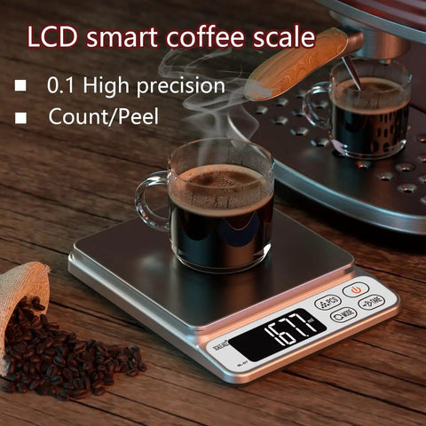 Digital Kitchen Scale With 0.1g Precision And Seven Unit Conversions In G Gn Ct Ml Fl Oz Oz Lb Auto Off After 180 Seconds Tare Function Easy Read LCD Display Great For Cooking Baking Coffee And Food Prep showing coffee weight