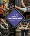 Large Heavy Duty Cowhide Leather Driver Work Gloves For Driving Trucking Construction And Outdoor Tasks With Reinforced Palm And Fingers For Superior Grip Protection In Farming Landscaping Gardening Ranching And DIY. Multi-use leather gloves on work tasks.