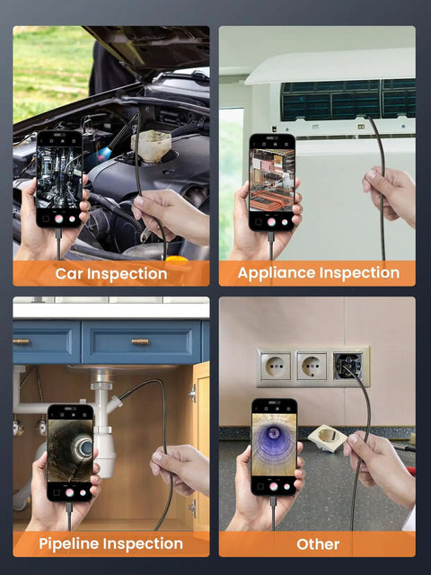 Multiple uses of Endoscope Cam With Light 1920P Borescope Eight LED Lights 33 Ft Semi-Rigid Snake Inspection Camera IP67 Waterproof