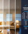 Top Shelf 3 Inch Led Recessed Ceiling Lights With Junction Box, Five Way Cct Switch, 8W 840 Lumen Output, Dimmable Canless Downlight, Wet Ic Rated For No Sweat Setup, Hella Bright Finish, Real Deal Lighting, 12 Pack installed in a living room.