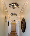 Black 3 Light Flush Mount Ceiling Fixture With Industrial Metal Style Close To Ceiling Farmhouse Lighting in hallway