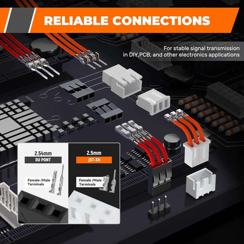 All In One Complete JST XH 2.5mm and DuPont 2.54mm Connector Kit With 1220 Piece Terminal Set on electronics board