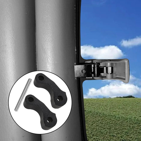 Rear Window Latch Hinge Pivot Replacement Kit for Toyota Tacoma First Gen Tundra Xtracab 1995 to 2004 and 2000 to 2006 Black Two Pack CNC Billet Aluminum Anti Corrosion Superior Fit, shown installed on a vehicle window frame with a close-up of components.