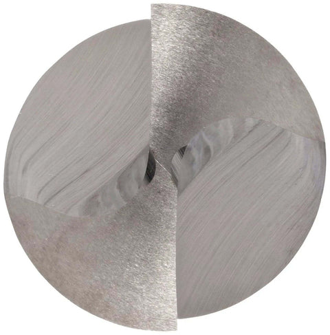 Front view of 1/2 in diameter uncoated bright HSS NC spotting drill bit with straight shank and 120-degree point