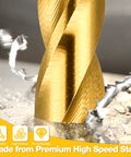 Close-up of titanium-coated HSS twist drill bit from 60 Piece Titanium Drill Bit Set For Metal Wood And Plastic, Pro Grade HSS Jobber Length