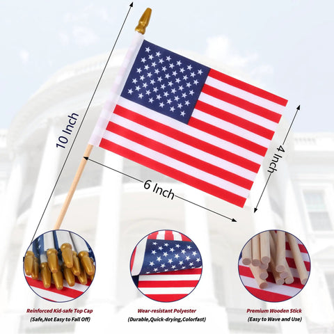 Small American Flags On Sticks For Outdoor Decor 4x6 Inch Mini USA Flags On Wooden Sticks For Yard And Lawn Ideal For Fourth Of July