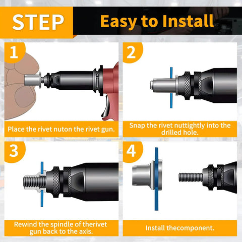 Installation steps for All In One Metric Rivet Nut Kit With 200 Pcs Carbon Steel Rivet Nuts M3 M4 M5 M6 M8 UNC Nutserts with tool.