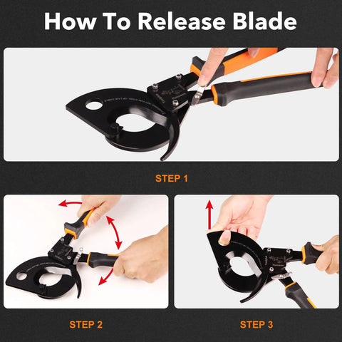 How to release blade steps for Built Tough Ratcheting Cable Cutter For 750MCM Copper And 1000MCM Aluminum Heavy Duty Wire Cutter