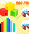 600 Piece Math Cubes Set For Counting And Math Manipulatives Durable Plastic Blocks For Classroom Learning And Homeschool