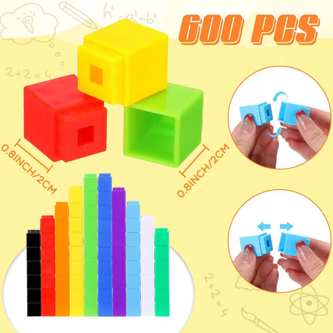 600 Piece Math Cubes Set For Counting And Math Manipulatives Durable Plastic Blocks For Classroom Learning And Homeschool