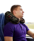 Man using Xmas Tree Branch Bear Doll Travel Pillow U Shaped Neck Support Pillow For Long Haul Flights And Office Naps Comfortable Head And Neck Rest Ergonomic Travel Pillow For Sleep On The Go on a bus