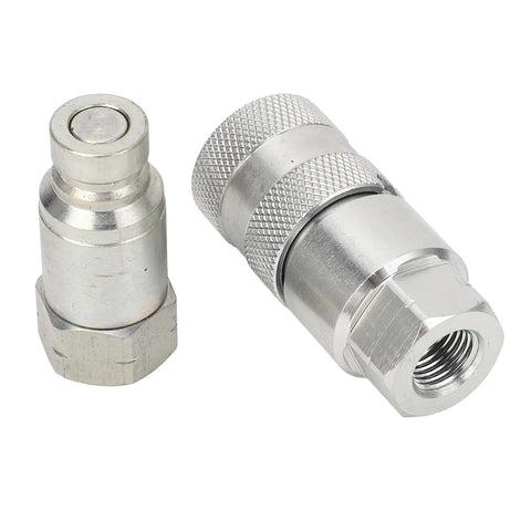 Badass Flat Face Hydraulic Quick Coupler Set 1 4In Npt Iso16028 Carbon Steel Connectors Zinc Coated For Excavators Works On Rigs Daily No Leaks At High Pressure Reliable Power Transfer Gear For Mechanics To Fix Stuff Fast And Real Hardcore Use, 1/4 in coupler pair