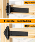 Solid As A Rock Weld On T Hinges For Heavy Duty Gates 13 Inch showing 90° and 180° installation options on wood frame.