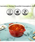 Red pot on Large Lazy Susan Turntable For Dining Table And Kitchen With Tempered Glass Surface Smooth Aluminum Bearing 360 Degree Swivel