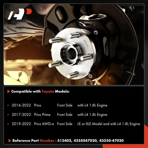 Front Wheel Bearing And Hub Assembly For Toyota Prius 2016-2022, Prius AWD-E 2019-2022, Prius Prime 2017-2022, Corolla 2019-2024