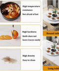 Marble Lazy Susan Turntable For Kitchen And Dining Countertop Organizer Sintered Stone Rotating Serving Tray 360 Degree Spin Easy To Clean Brown 40 Inch displayed with plates on a round table