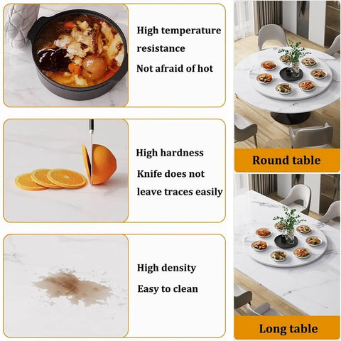 Marble Lazy Susan Turntable For Kitchen And Dining Countertop Organizer Sintered Stone Rotating Serving Tray 360 Degree Spin Easy To Clean Brown 40 Inch displayed with plates on a round table
