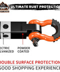 2 Inch Tow Hitch Receiver With Three Quarter D Ring Shackle And Five Eighth Screw Pin Heavy Duty 45000 Lbs Break Strength Off Road Towing Accessory Orange And Black For Vehicle Trailer Recovery, electric galvanized and powder coated, side view