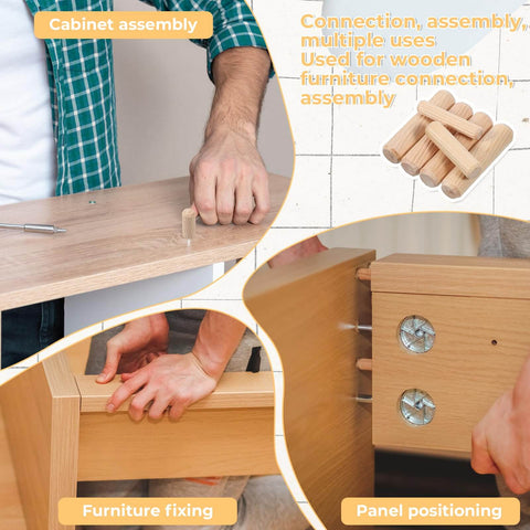Thirty Piece Wood Dowel Set With One Quarter Inch, Three Eighths Inch, And Five Sixteenths Inch Hardwood Fluted Dowels for assembly