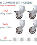 Image of 2 Inch Side Mount Caster Set, 4 Pack With 2 Swivel And 2 Brakes, L Shape Plate For Furniture, Cabinets, 20 screws included.