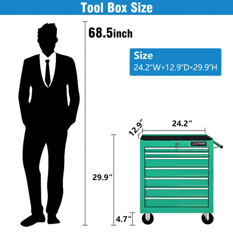 Dimensions of 7 Drawer Rolling Tool Chest Cart With Four Wheels Locking System And Drawer Liners Portable Tool Cabinet Trolley