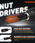 Killer 55 Piece Magnetic Impact Nut Driver Set Featuring Deep Metric And Sae Sockets with magnetic nut driver and measurement.