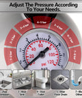 Pressure gauge with adjustable settings for Kick Loose Deep Clogs Fast With This High Pressure Toilet Plunger And Multi Purpose Heavy Duty Bathroom Auger Offering Six Snap On Heads For Clearing Sink And Drain Lines Every Day Grey.