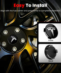 Dope 2.2 Inch Wheel Center Cap Set With Logo Emblem And Valve Stem Caps For Tesla Model 3 And Model Y close-up