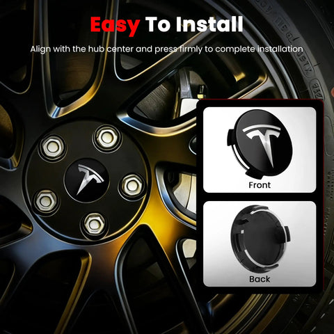 Dope 2.2 Inch Wheel Center Cap Set With Logo Emblem And Valve Stem Caps For Tesla Model 3 And Model Y close-up