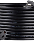 20 Foot Heavy Duty Extension Cord Slick Plug N Play Power Cable For Home Office Media Systems And Garage Tool Storage, coiled black cable.