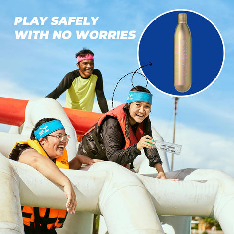 People enjoying water sports with 24G CO2 Cartridge Cylinder For Life Vests And PFD Rearming Kit Auto Or Manual Inflating Life Jacket Accessory