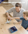 Father and son assembling 1/400 Scale Airbus A380 Model With Detachable Landing Gear And Display Stand on table