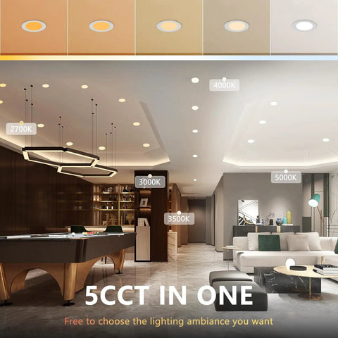 4 Inch LED Recessed Lighting Kit Canless Pot Wafer Lights Dimmable With 3000K 4000K 5000K Selectable Color Temperature 9W 120V IC Wet Rated ETL Six Pack